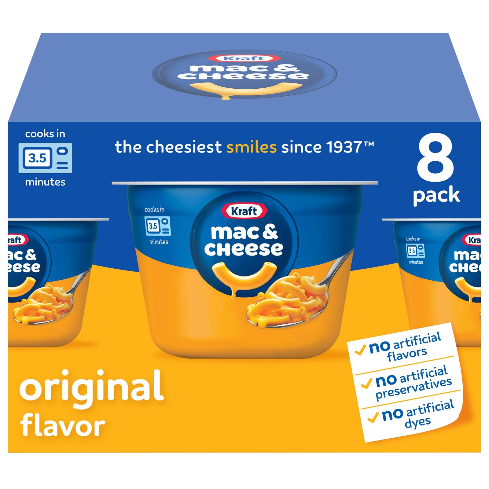 Kraft Mac and Cheese Dinner, 8 Microwaveable Cups, Original, 8 Yellow