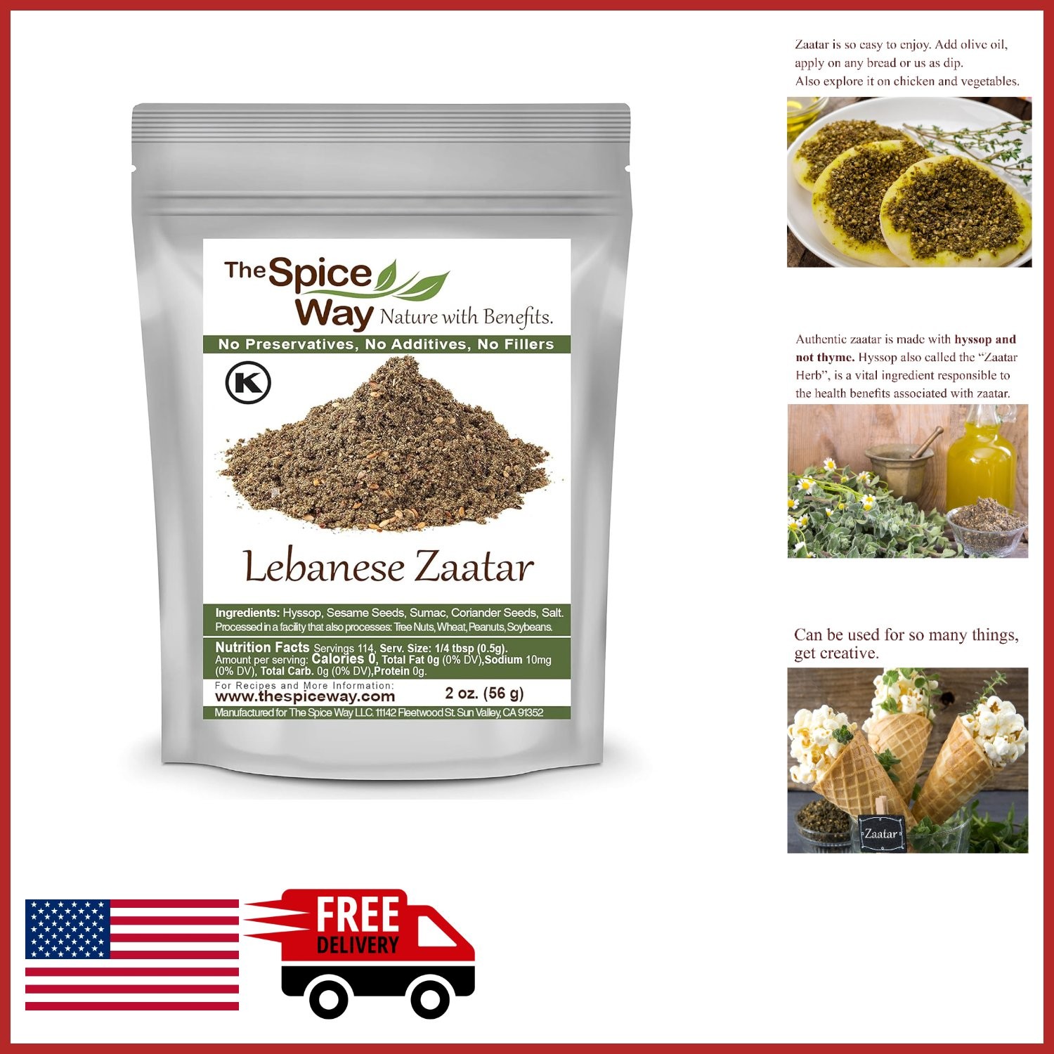 Lebanese Zaatar Spice with Hyssop 2 Oz Middle Eastern Cuisine Seasoning