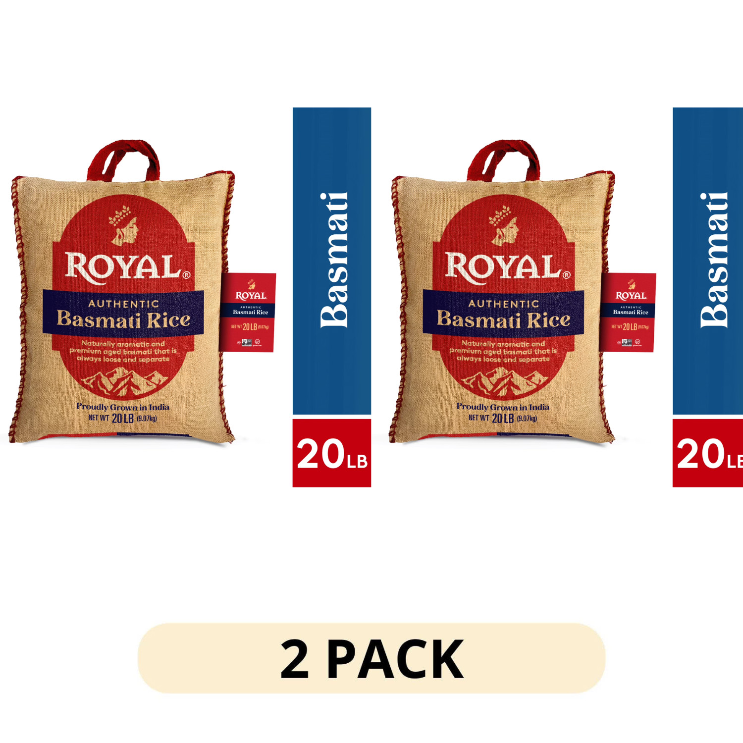 2 Pack Authentic Royal Long Grain White Basmati Rice Naturally Aged 20 lb Bag