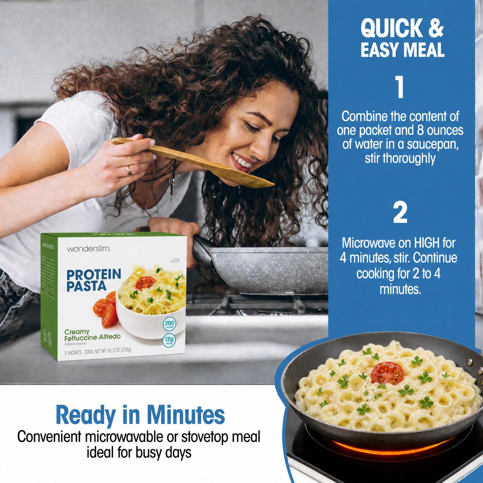 WonderSlim Protein Pasta, Creamy 5 Count (Pack of 1), Fettuccini Alfredo