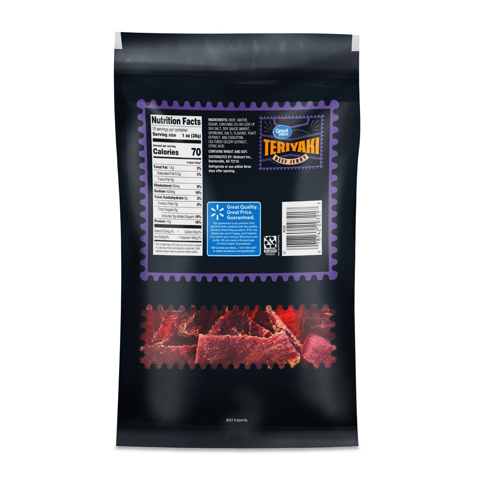 2 Pack Great Value Teriyaki Beef Jerky Value Pack, 10 oz