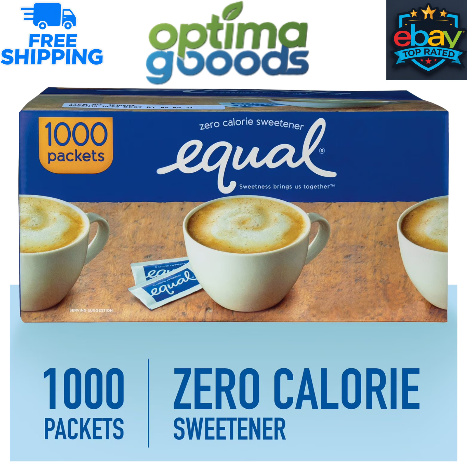 Equal Zero Calorie Sweetener Packets 1000 ct Sugar Substitute Coffee Tea
