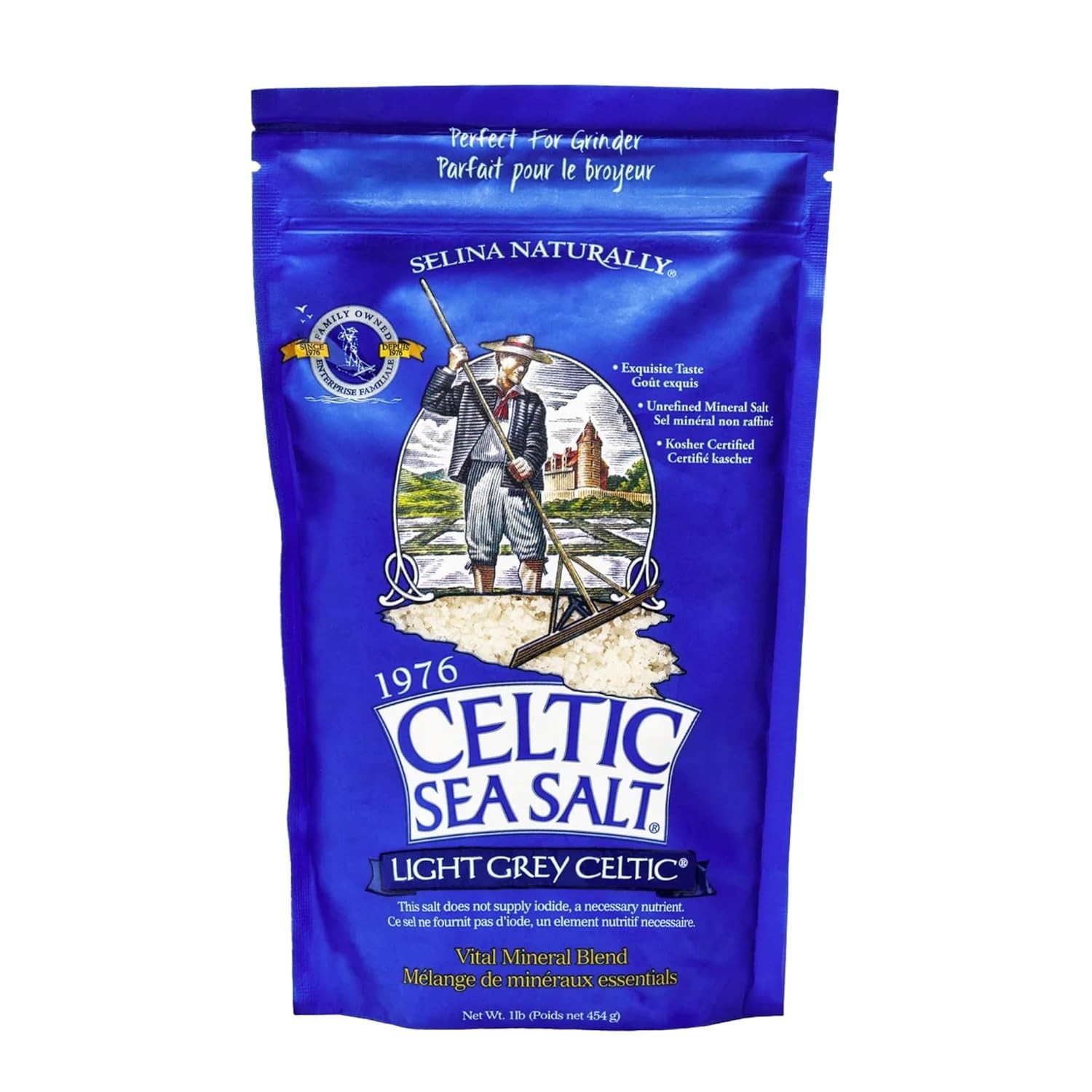 Light Grey Celtic Sea Salt 1 Pound Resealable Bag Additive-Free