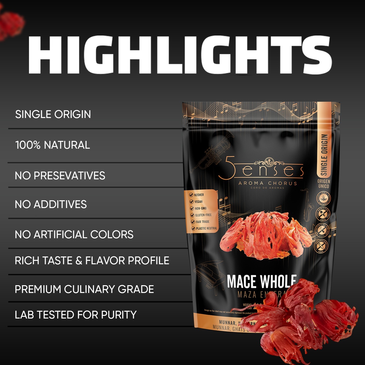 5Senses Mace Whole | Nutmace Maza | Single Origin Non-GMO, Fairtrade