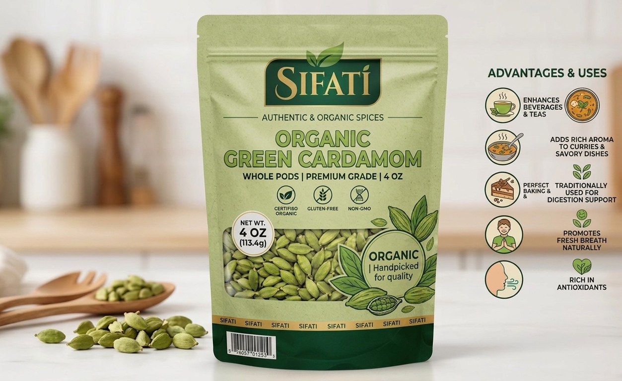 SIFATI Organic Green Cardamom Pods Whole – Fresh Cardamom Seeds – 4OZ- Quality