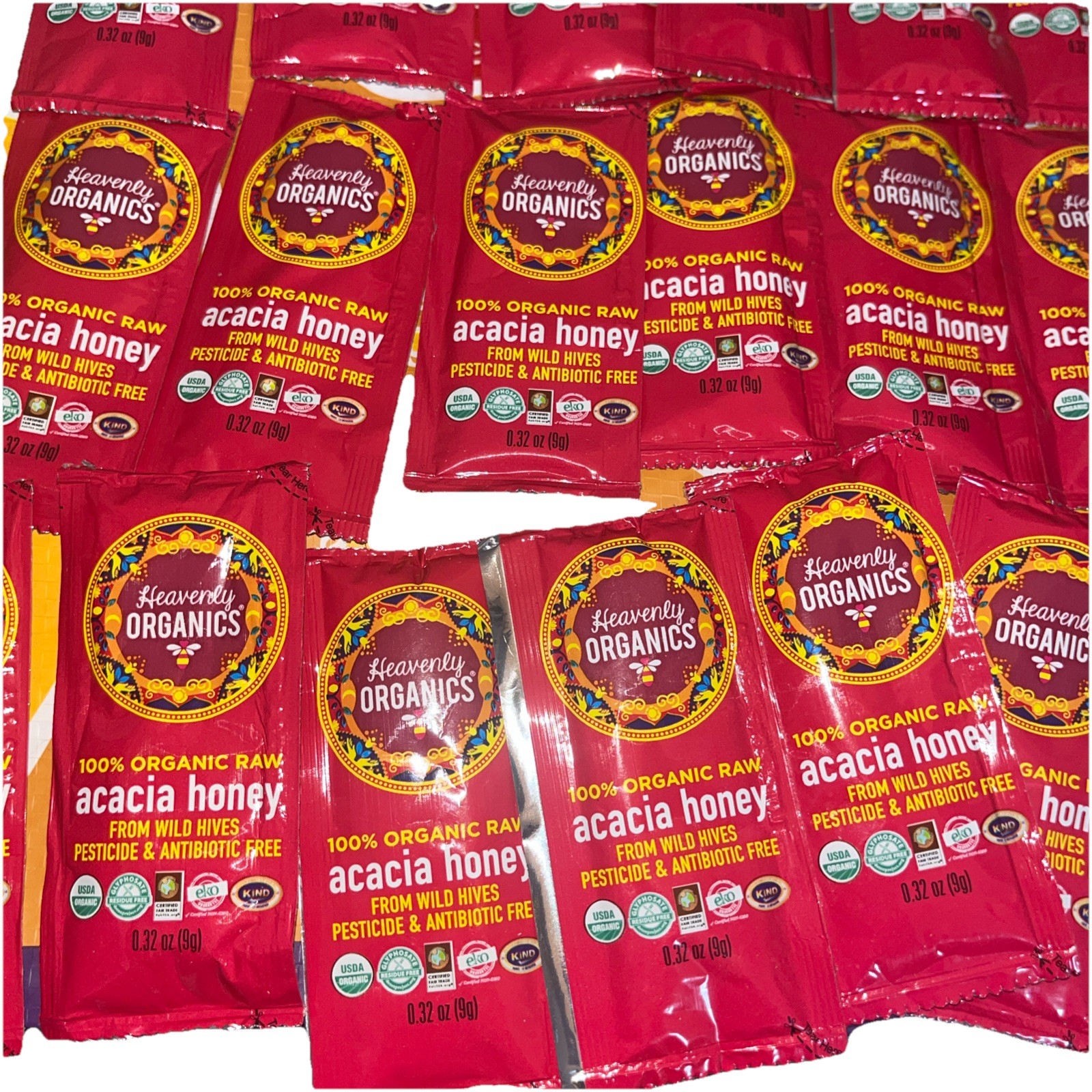 Organic Raw Acacia Honey Heavenly Organics, lot of 40 individual packs wild hive