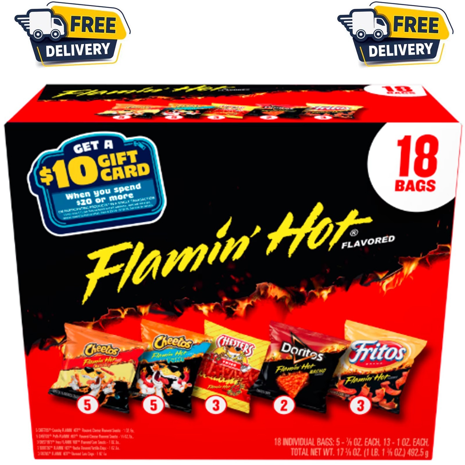 New Frito-Lay Flamin’ Hot Mix Variety Pack Snack Chips, 18 Count Multipack New