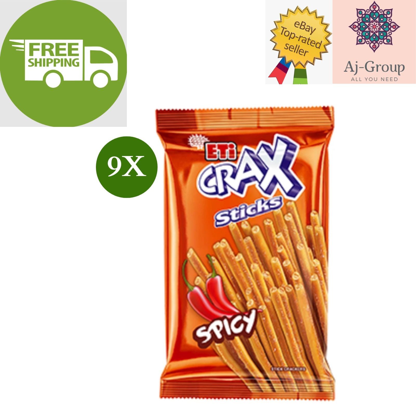 9 Pack X ETi Crax Extra Spicy Flavor Biscuit Sticks (45 Gram)⭐FREE SHIPPING⭐