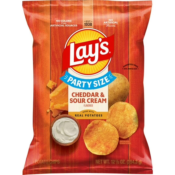 Pack of 2 Lay’s Cheddar Sour Cream Potato Chips Party Size 12.5 oz Bags Snacks