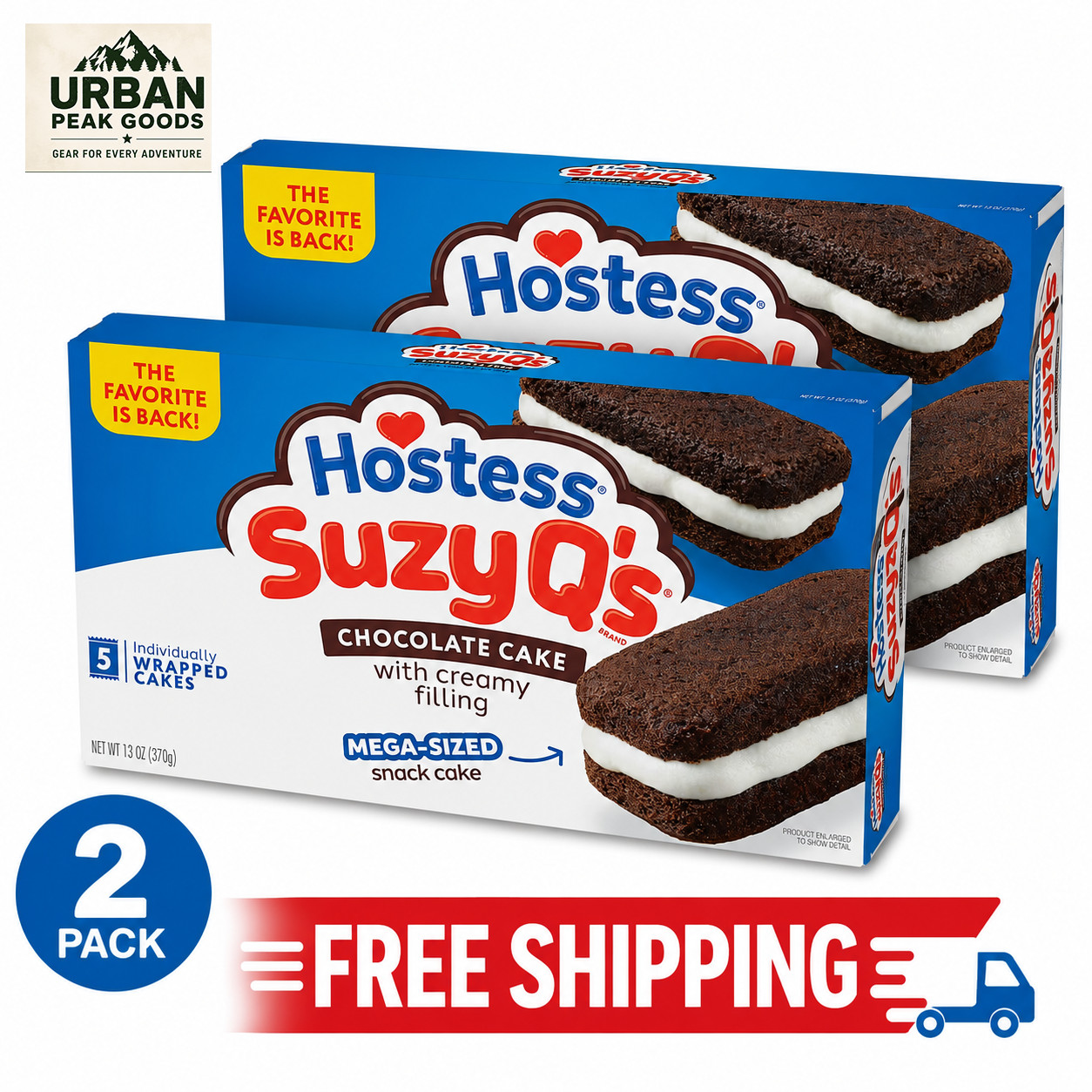 Suzy Q’s Chocolate Snack Cakes with Creamy Filling, 13 oz (5 Count) pack of 2
