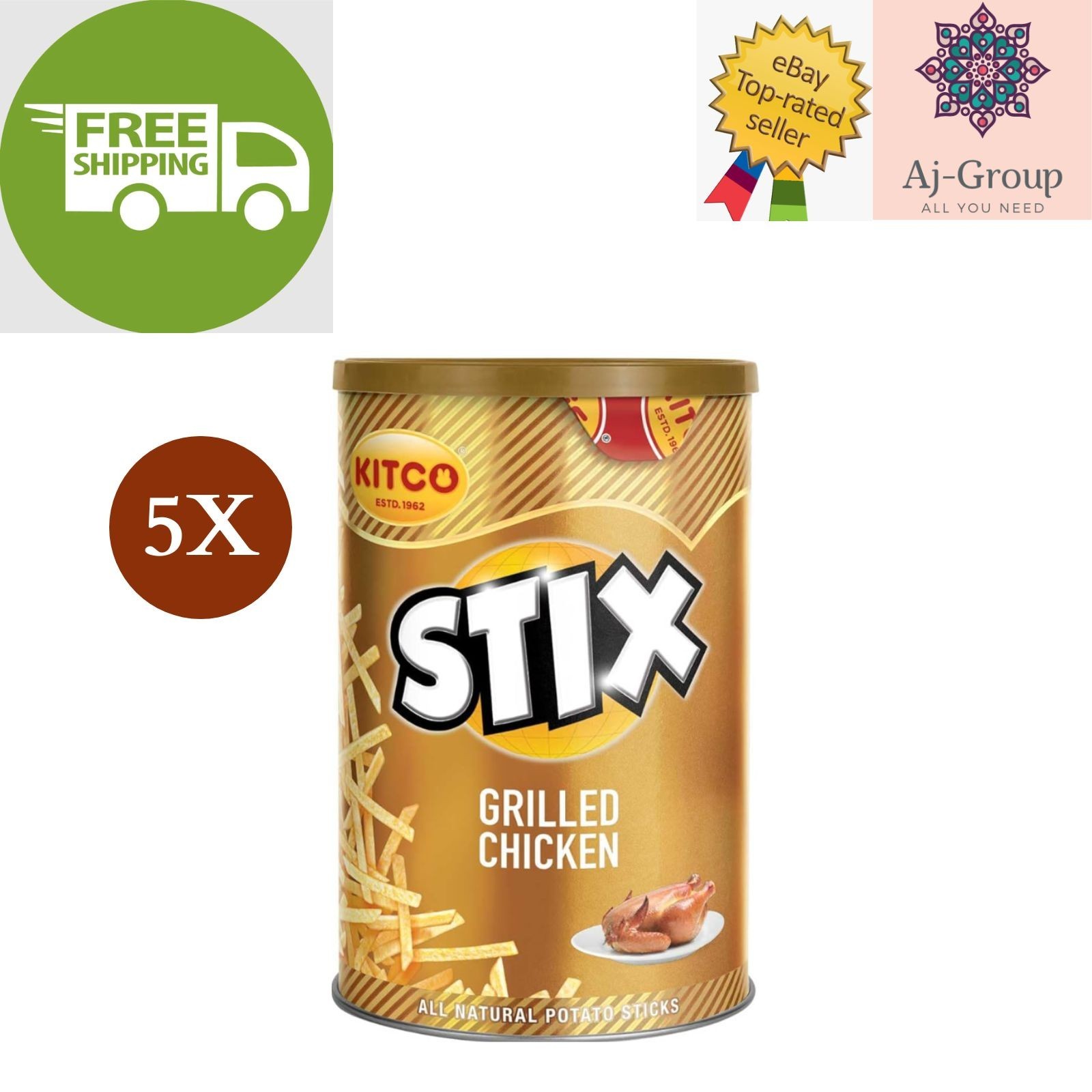 5 Pack X Kitco Stix Grilled Chicken Potato Sticks, 45 gram