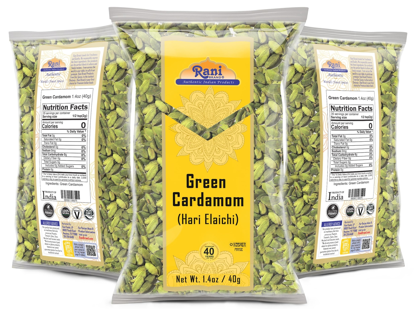 Rani Green Cardamom Pods Spice (Hari Elachi) 1.4oz (40g)
