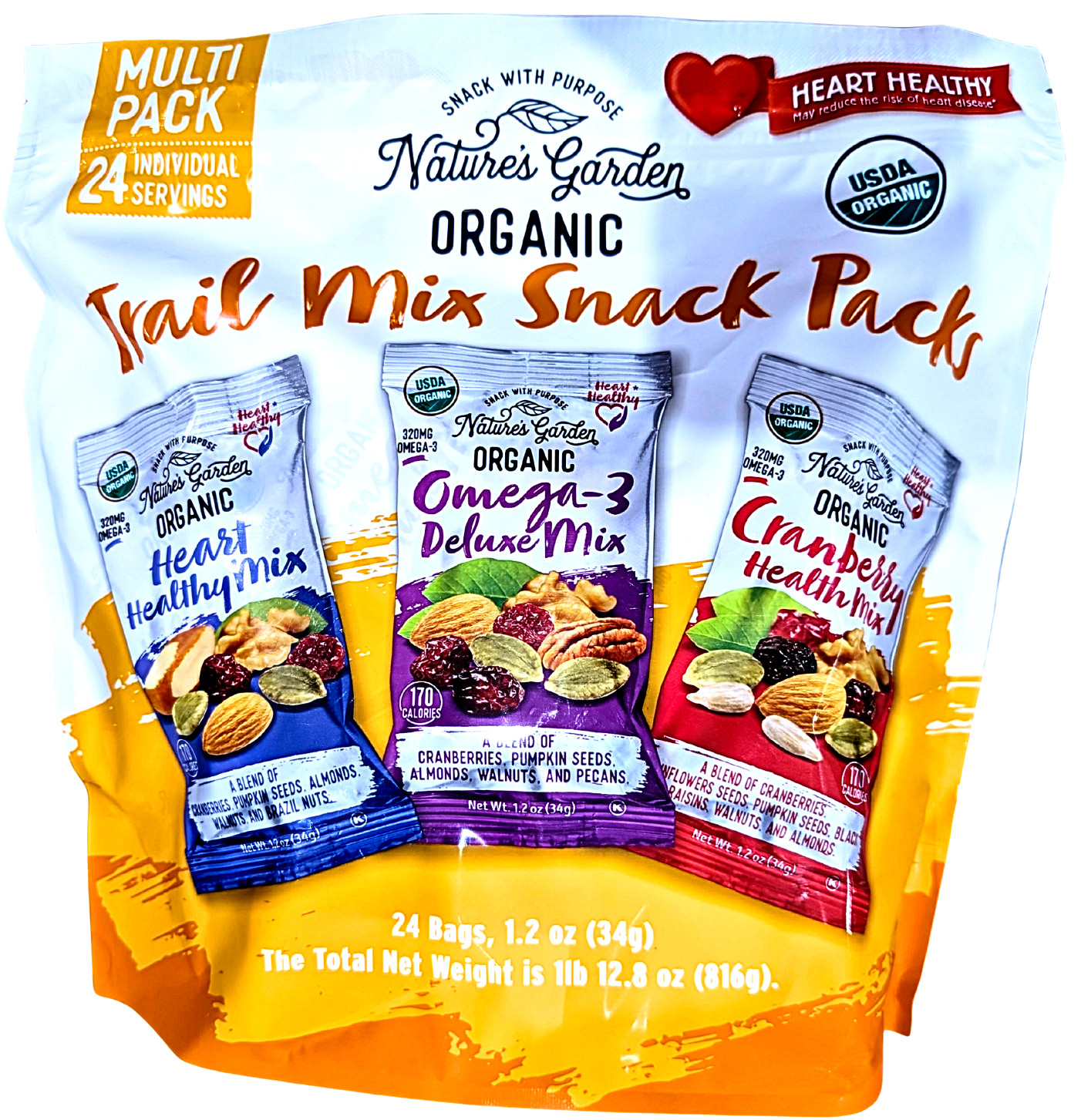 Nature’s Garden Organic Trail Mix Snack Packs Variety Pk 24 x 1.2 Oz EXP 06/2027