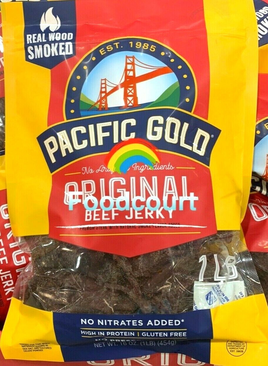 2 Packs Pacific Gold Natural Wood Smoked Original Beef Jerky 16 oz Each Pack