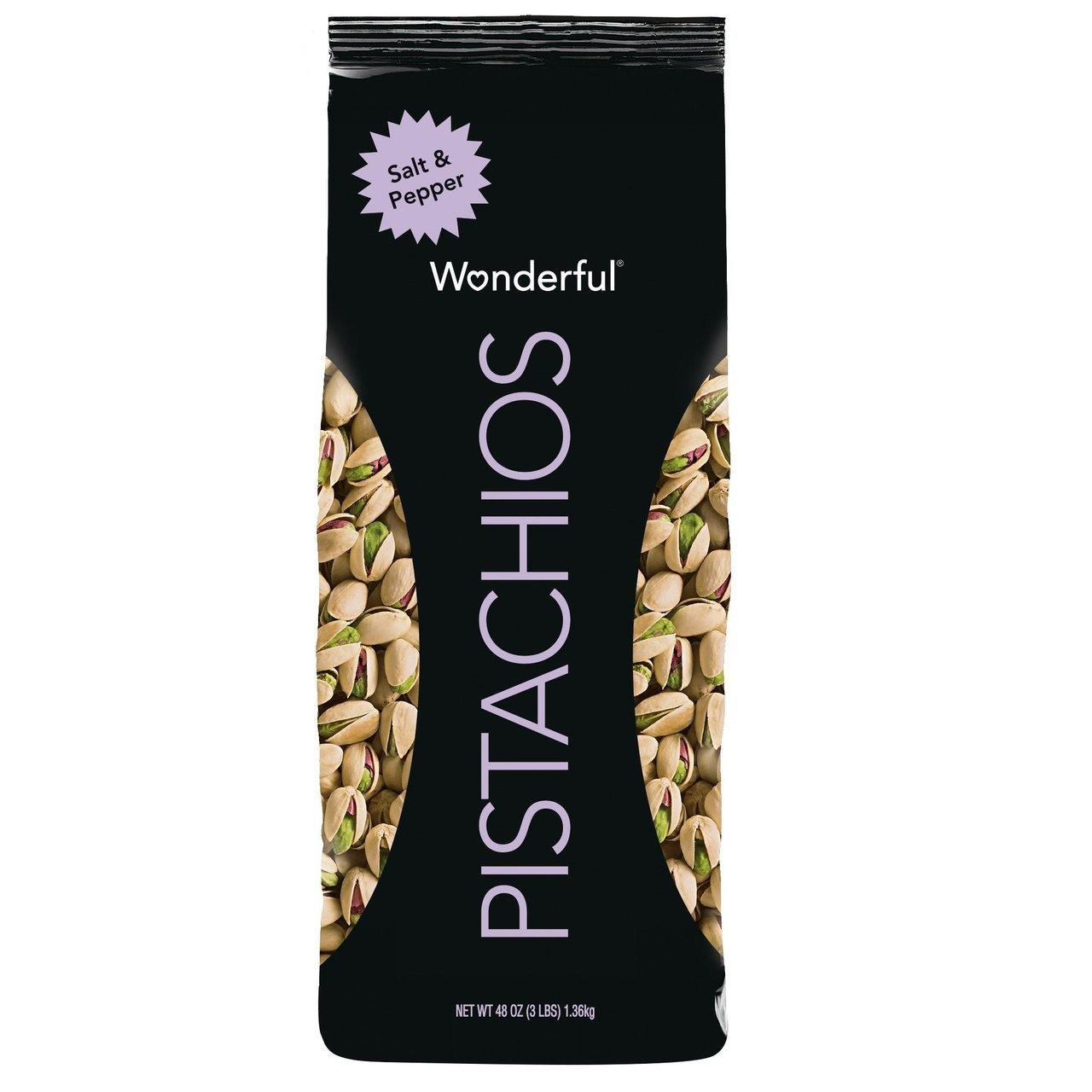 Wonderful Pistachios, Salt & Pepper Flavored, Gluten Free, Non-GMO, 48 Ounce Bag