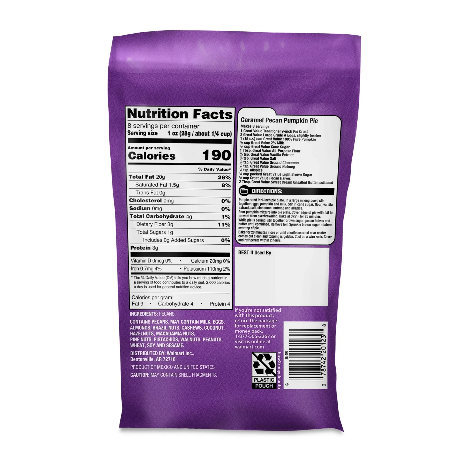 Great Value Pecan Halves 8 oz Fresh Baking Nuts Snack