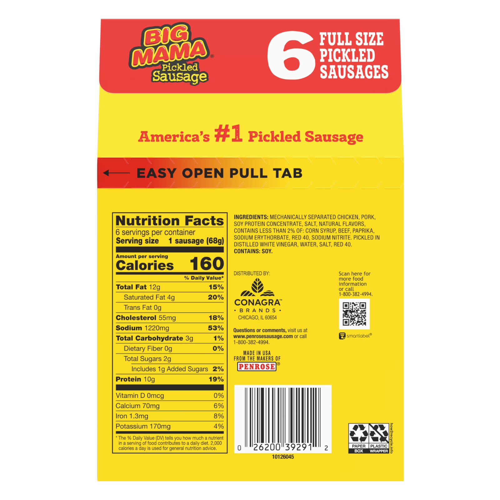 Penrose Big Mama Pickled Sausages, 2.4 oz., 6 Pack