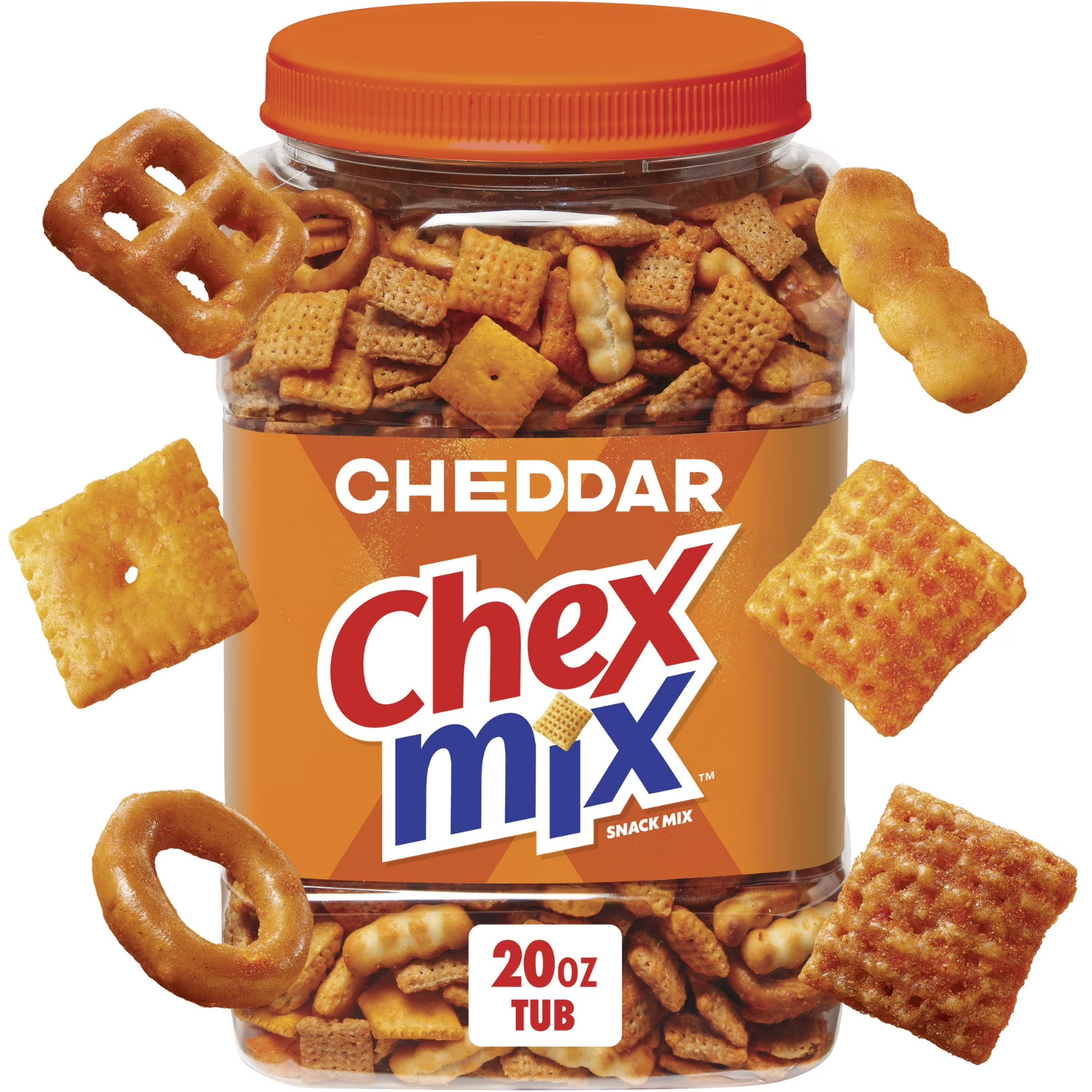 Chex Mix Cheddar Savory Snack Mix, Salty Snacks Tub, 20 oz