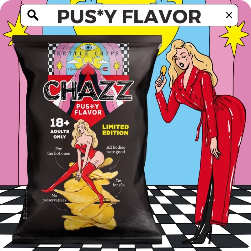 CHAZZ PUSSY flavor Potato chips , READY to GIFT: a box with Pussy flavour chips