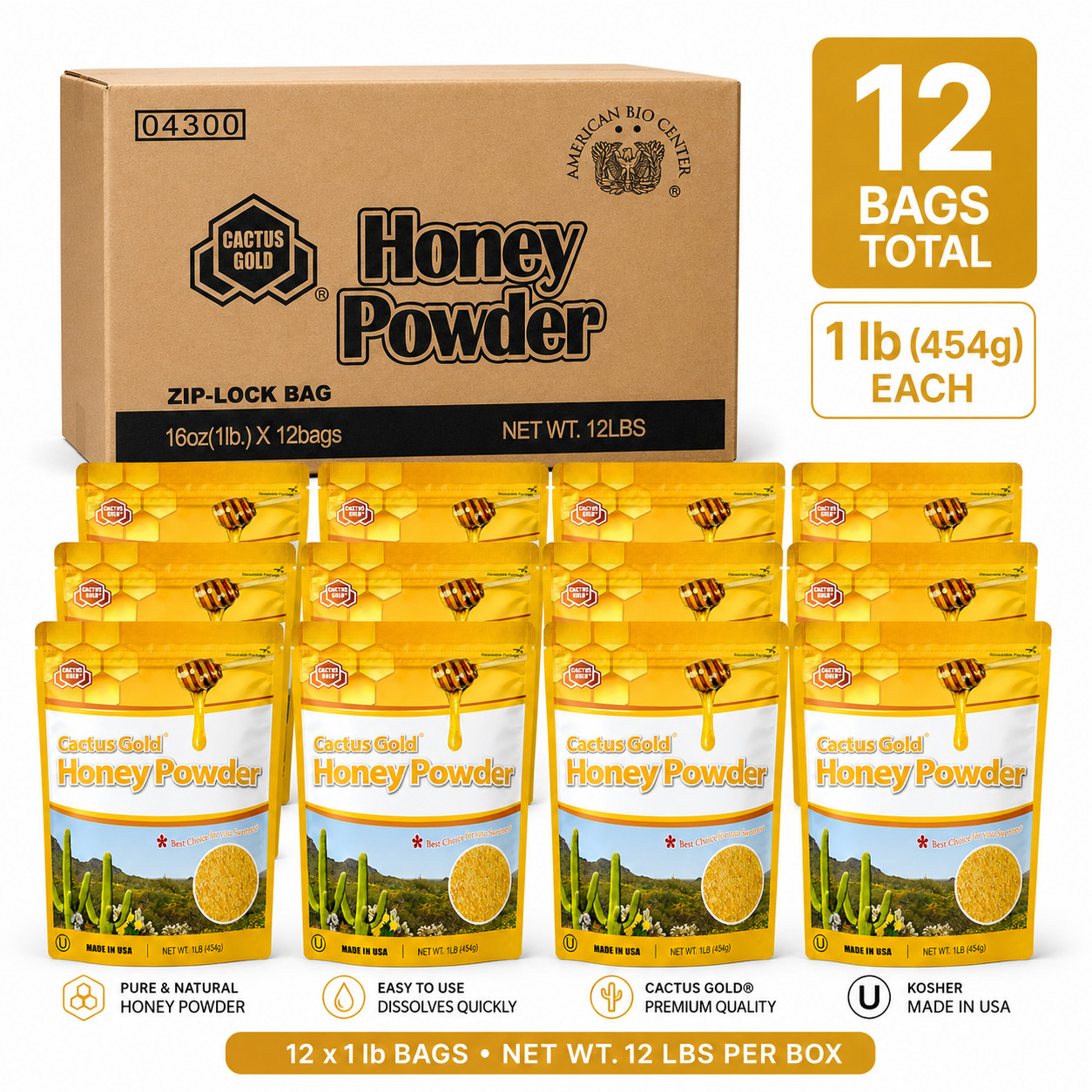 Cactus Gold Honey Powder 1LB Unit 12 Pack