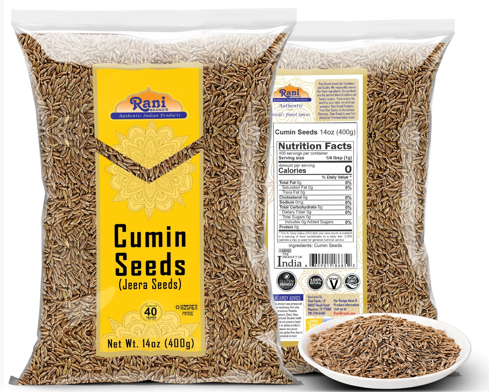 Rani Cumin Seeds Whole (Jeera) Spice 14oz (400g) ~ All 14 Ounce (Pack of 1)