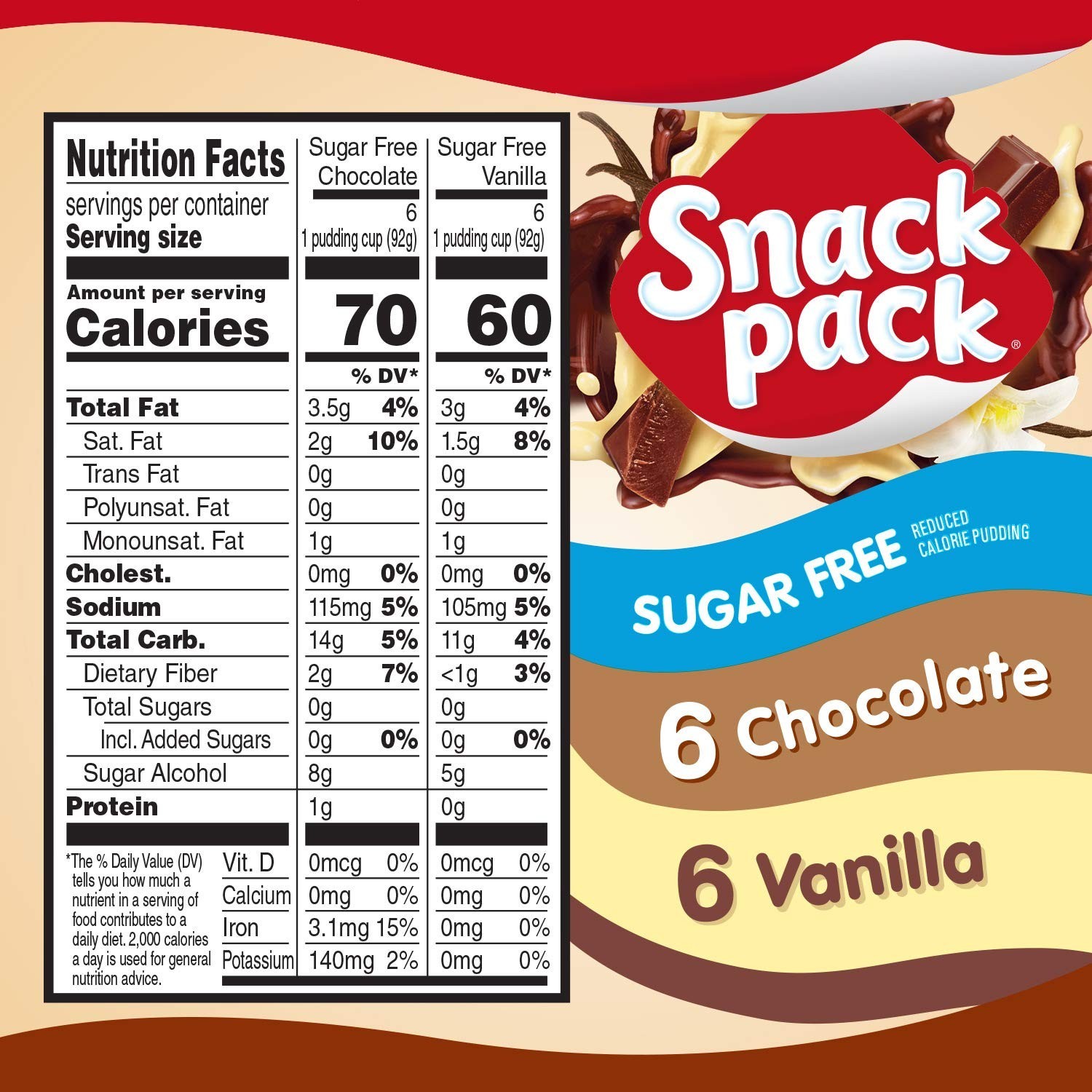 Snack Pack Sugar Free Chocolate & Vanilla Flavored Pudding Family Pack, 12 Count
