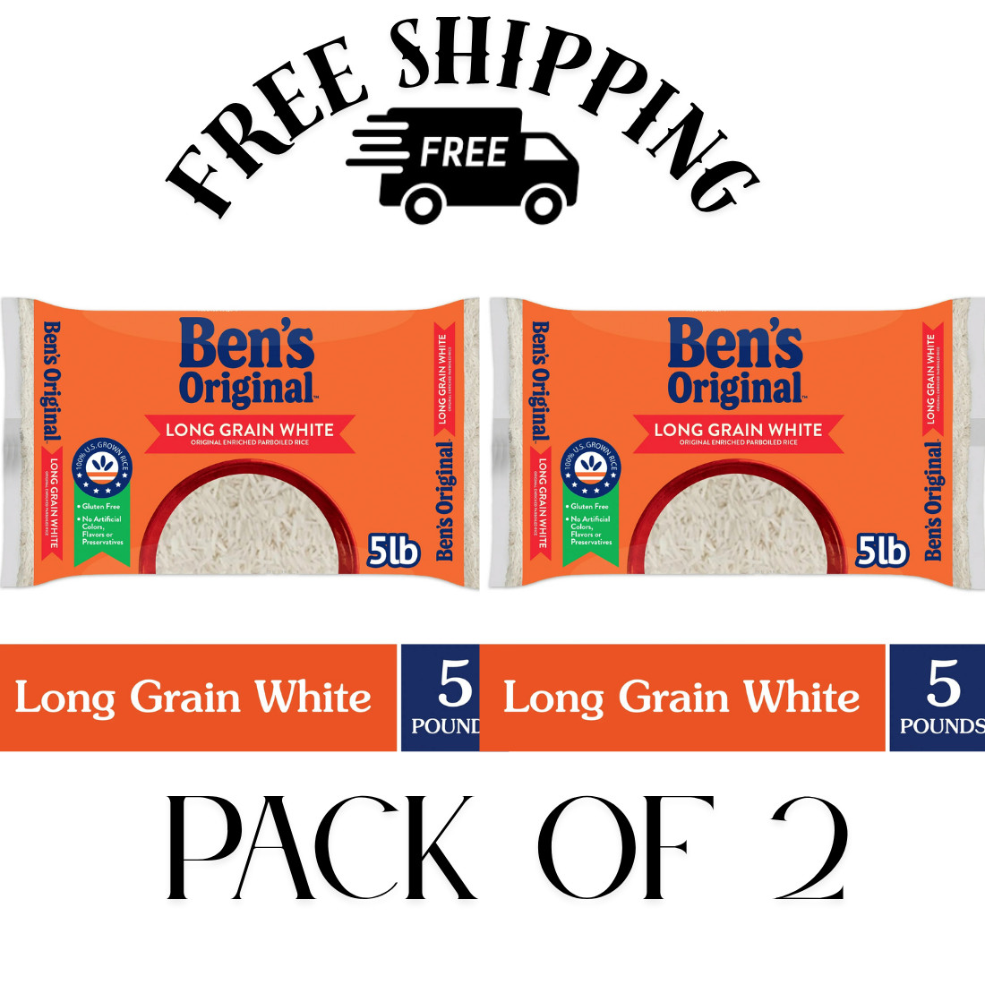 (PACK OF 2)BEN’S ORIGINAL Enriched Long Grain White Rice,Parboiled Rice,5 LB Bag