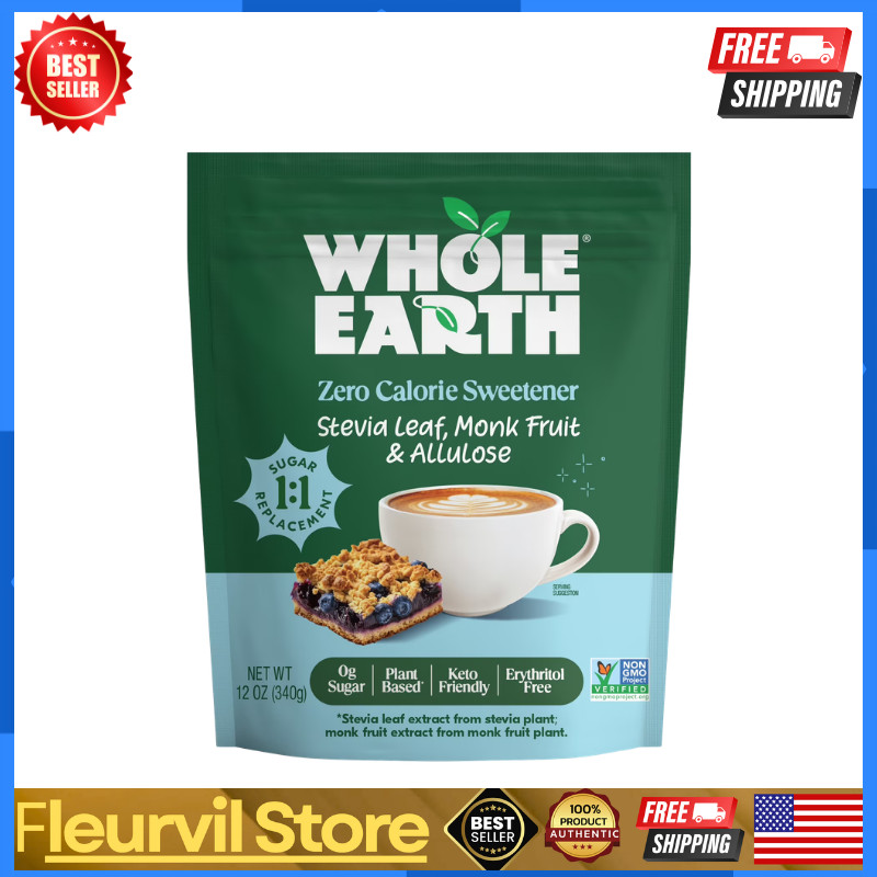 Whole Earth Stevia Leaf Monk Fruit Allulose Blend Sugar Substitute Sweetener Ket