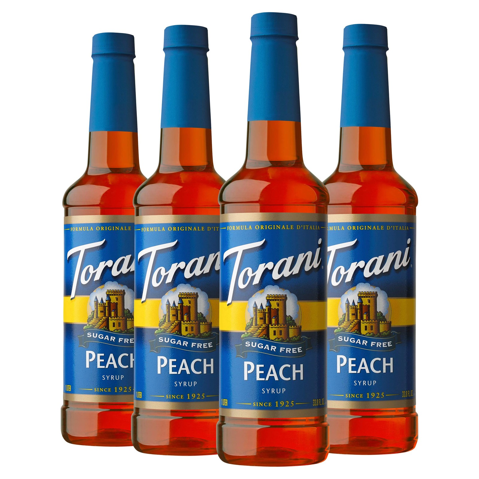 Torani Sugar Free Peach Flavored Drink 25.4 Fl Oz (Pack of 4), Colorless