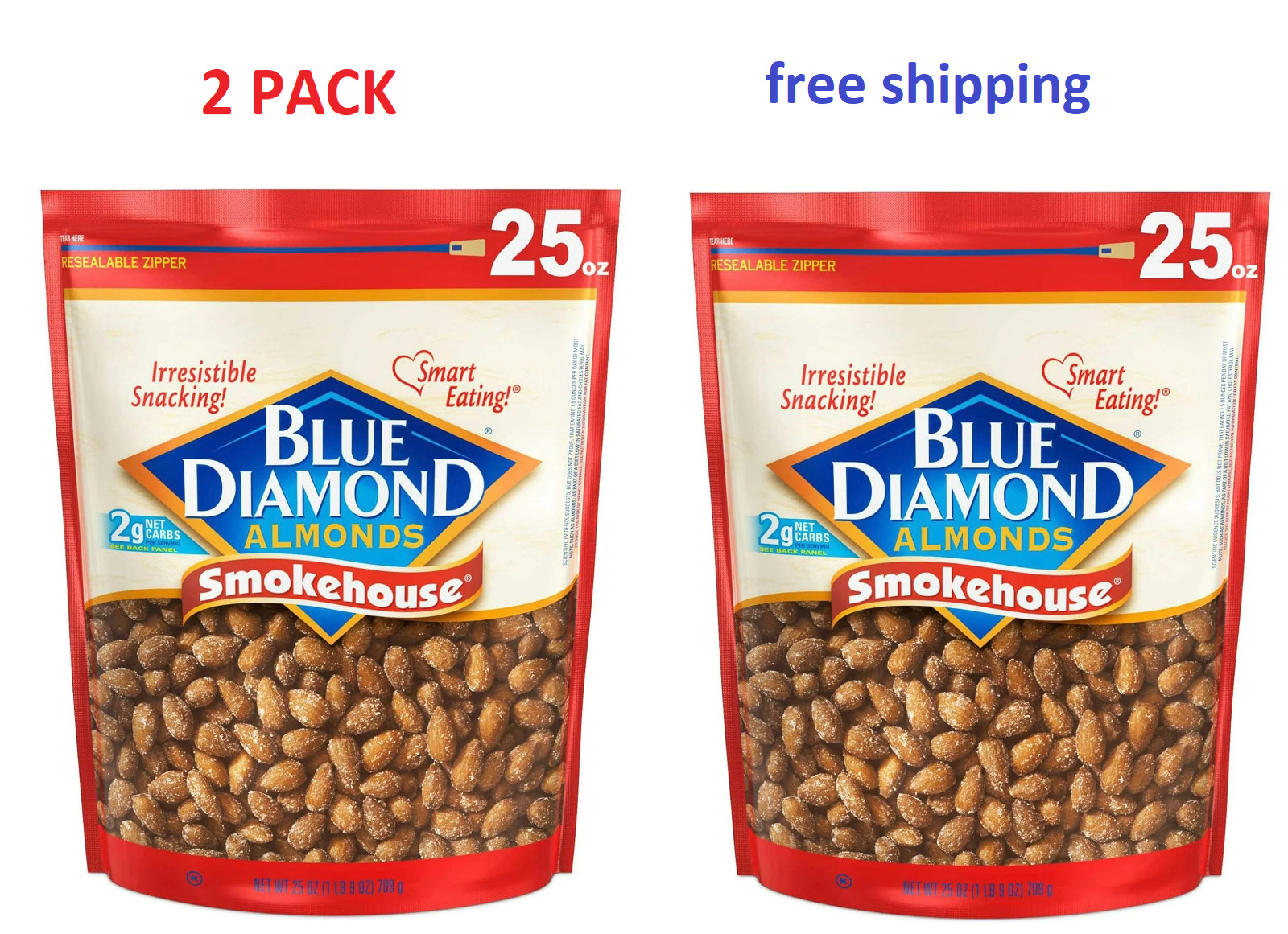 Blue Diamond Almonds Gluten Free Smokehouse Flavored Snack Nuts, 25 Oz (2 Pack)