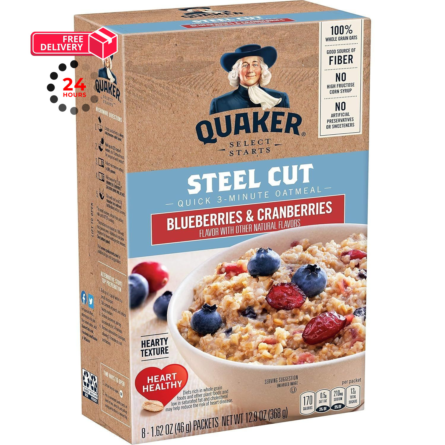 Quaker, Instant Steel Cut Oatmeal, Cranberries And 1.61 Ounce (Pack of 8)