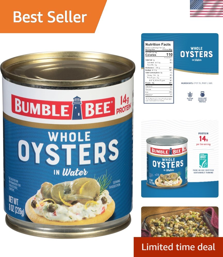 Ready to Eat Whole Oysters, 8 oz Can – Gourmet Flavor & 14g Protein Per Serving