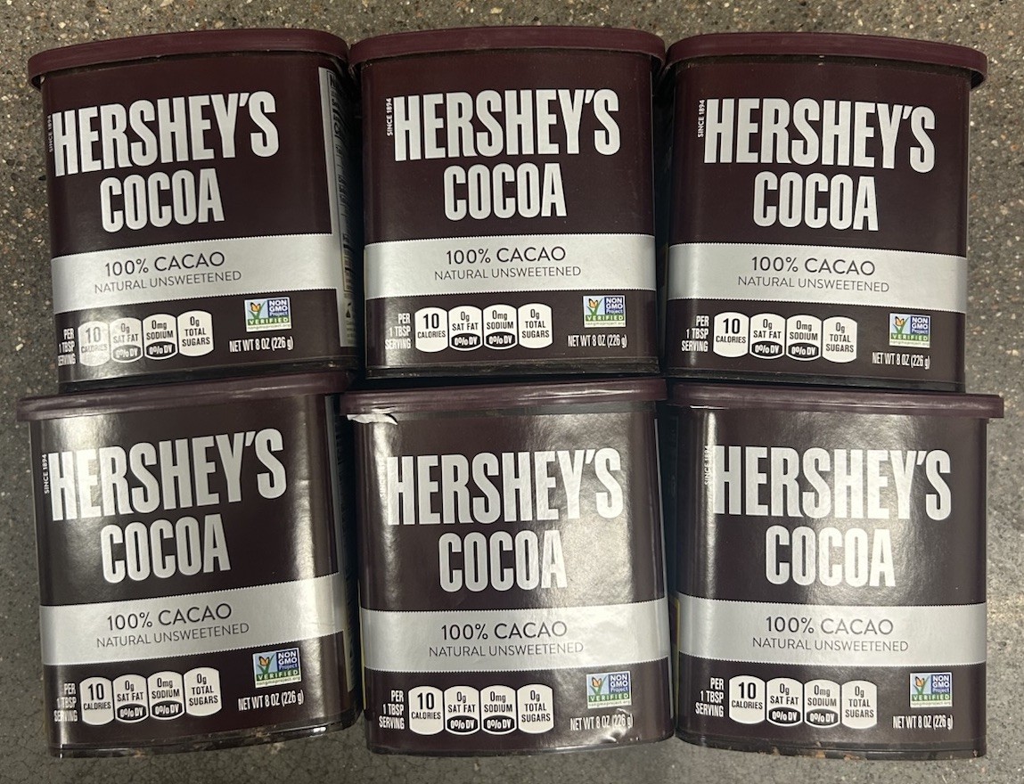 Hershey’s Cocoa 100% CACAO Natural Unsweetened Powder 8 oz tub 6 PACK Ex/12/2027