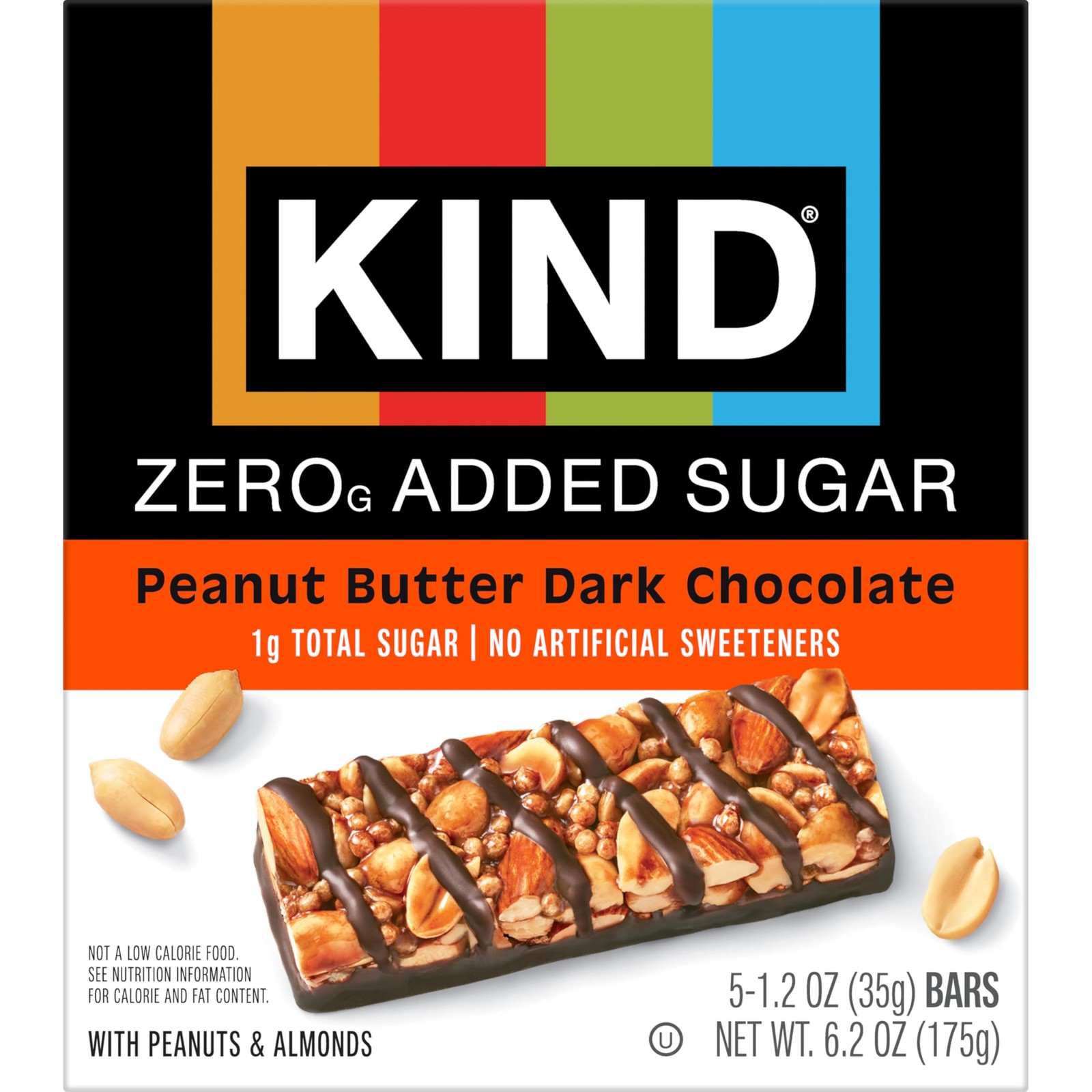 Kind Zero Added Sugar Healthy Snacks Bars, Peanut Butter 5 Count (Pack of 1)