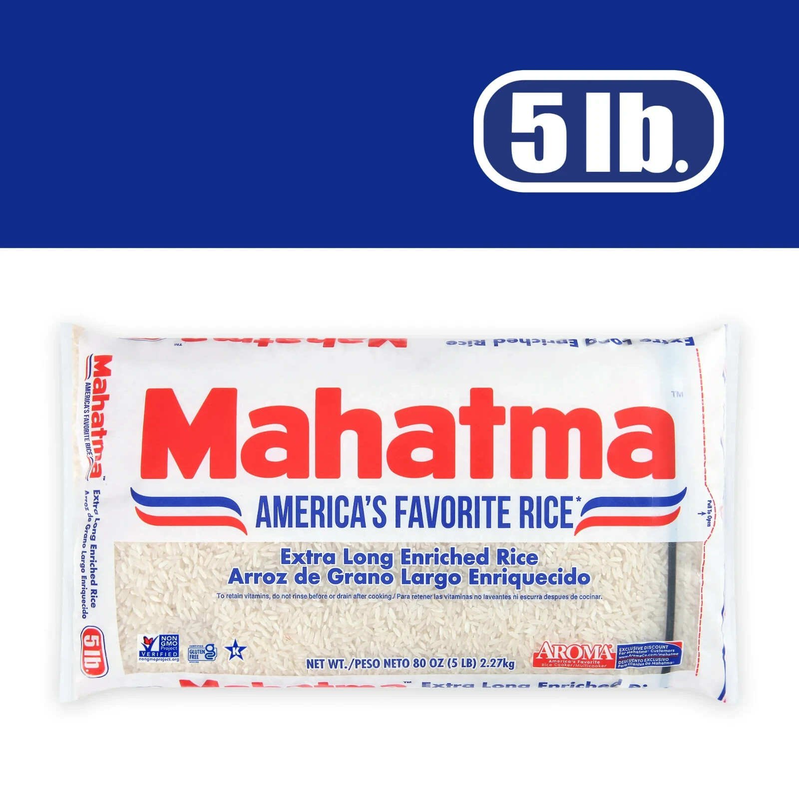 (2 Pack) Mahatma Enriched White Rice, Extra Long Grain Rice, 5 Lb Bag