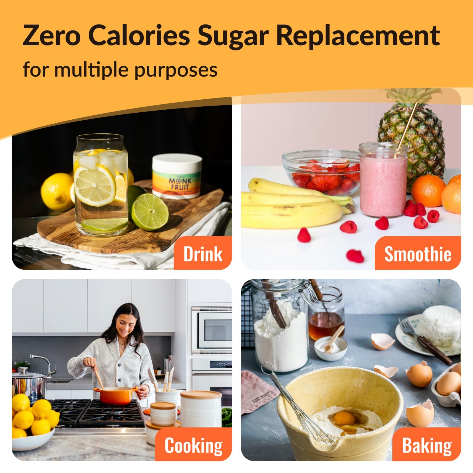 Pure Monk Fruit Sweetener, No Erythritol, All-Natural Sugar Substitute-200g