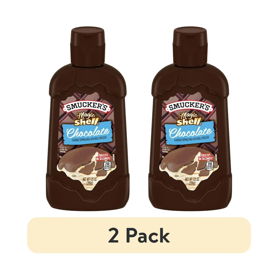 2 Pack Smucker’s Magic Shell Chocolate Topping 7.25 oz Ice Cream Dessert Sauce..