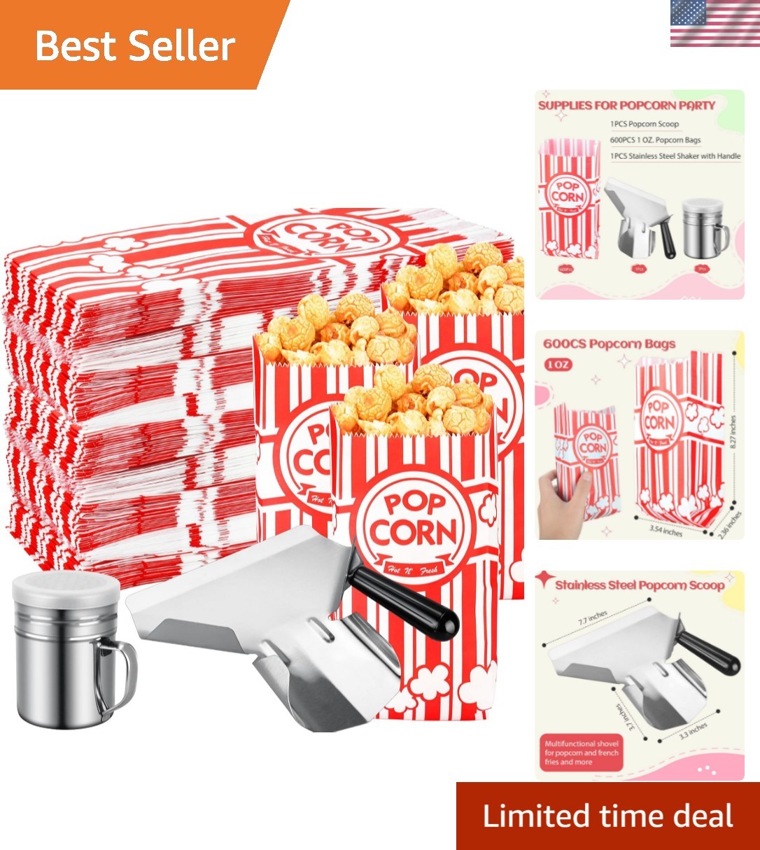 202 Pcs Popcorn Bags with Popcorn Scoop and Salt Shaker,1 oz Small Pop Corn B…