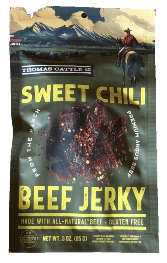 Thomas Cattle Company Beef jerky – Sweet Chili All Natural Beef – One 3oz. Bag