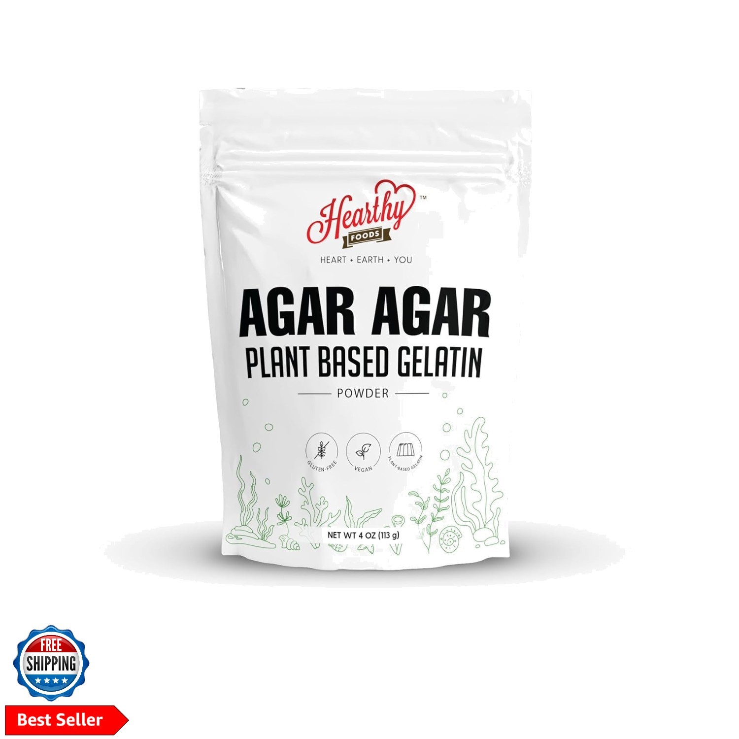 Agar Agar Powder 4oz Gelatin Substitute, Certified Halal, Kosher, Gluten-fre…