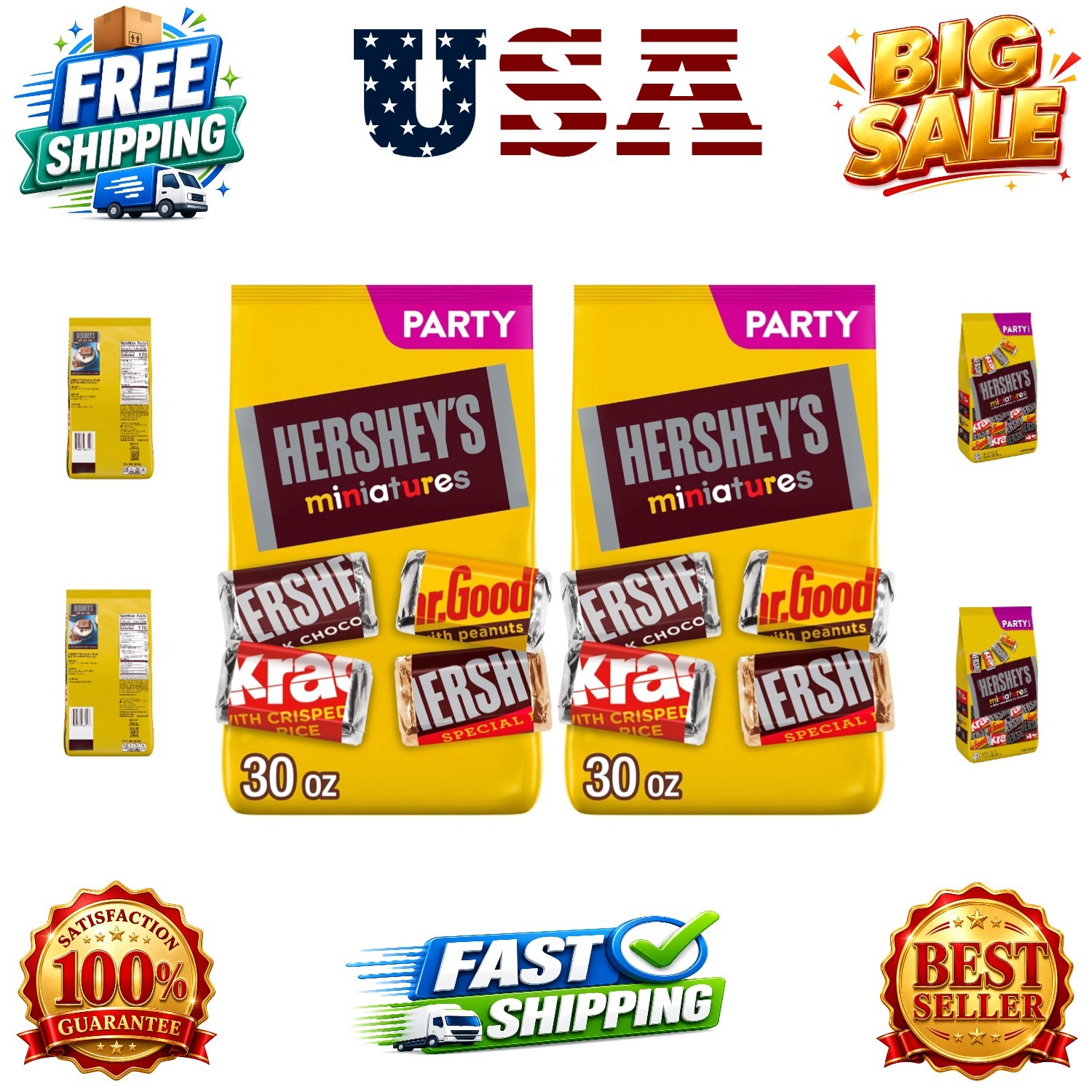 Miniatures Assorted Chocolate Candy Party Pack, 30 oz Pack of 2