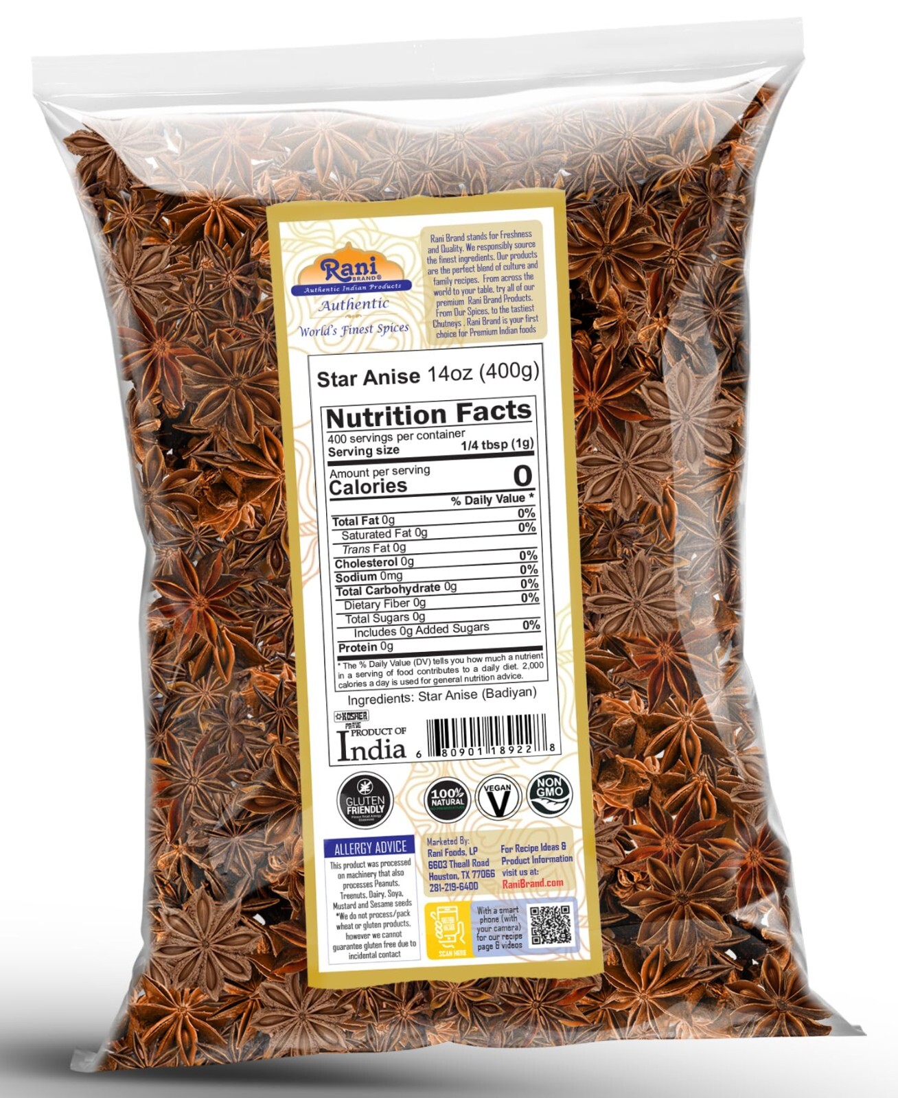 Rani Star Anise Seeds, Whole Pods (Badian Khatai) Spice 14oz (400g)