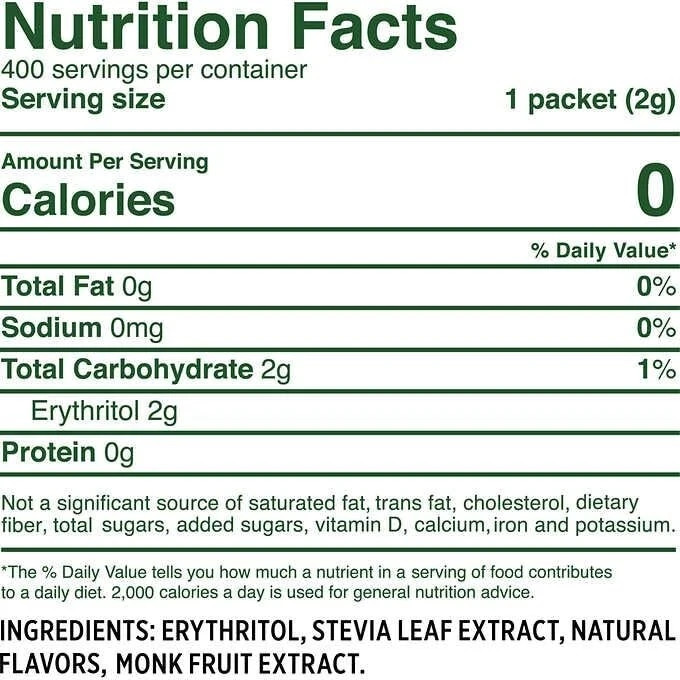 400 Packets WHOLE EARTH Stevia Leaf and Monk Fruit Natural Sweetener No Calories