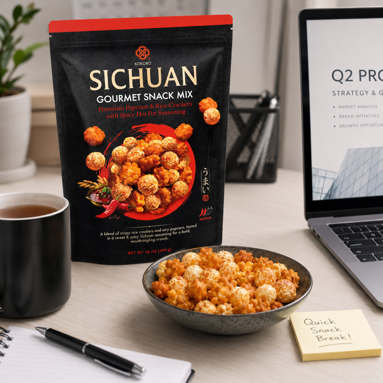 4 Pack Kokoro SICHUAN Gourmet Snack Mix with Spicy Hot Pot Seasoning 16 Oz.