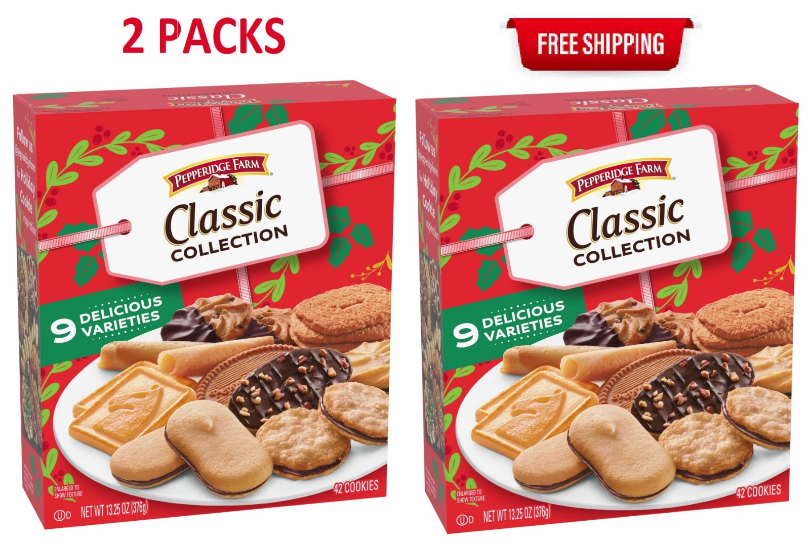 Pepperidge Farm Holiday Classic Cookie Collection,9 Cookie Varieties (Pack of 2)