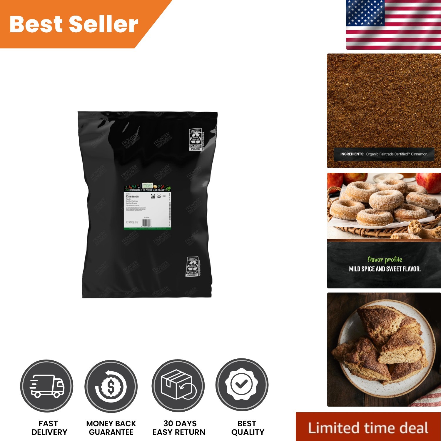 True Ceylon Cinnamon – Fairtrade Certified, Organic & Sweet – 16 Oz for Scones