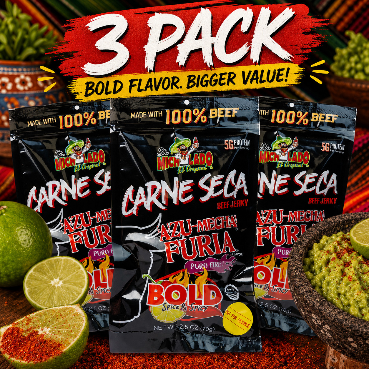 Premium Beef Jerky Mexican Style Carne Seca (3 Pack)
