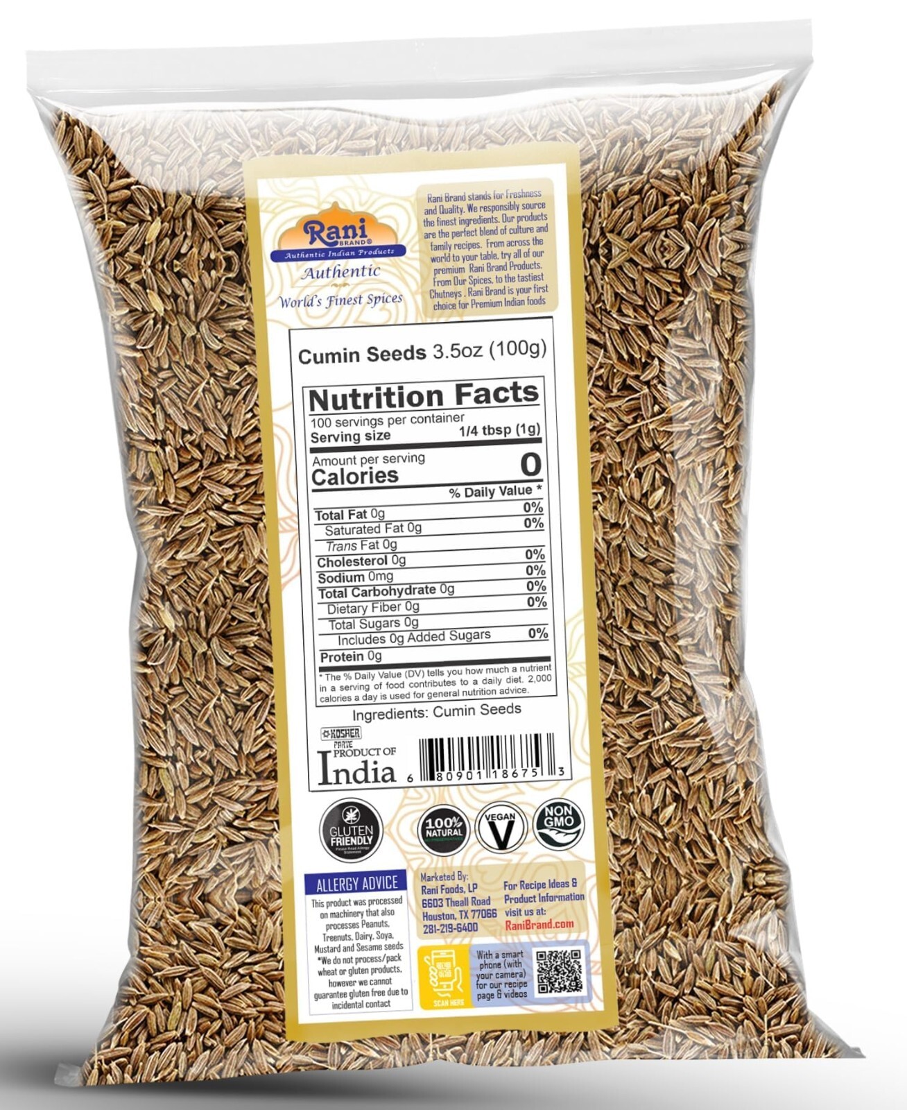 Rani Cumin Seeds Whole (Jeera) Spice 3.5oz (100g)