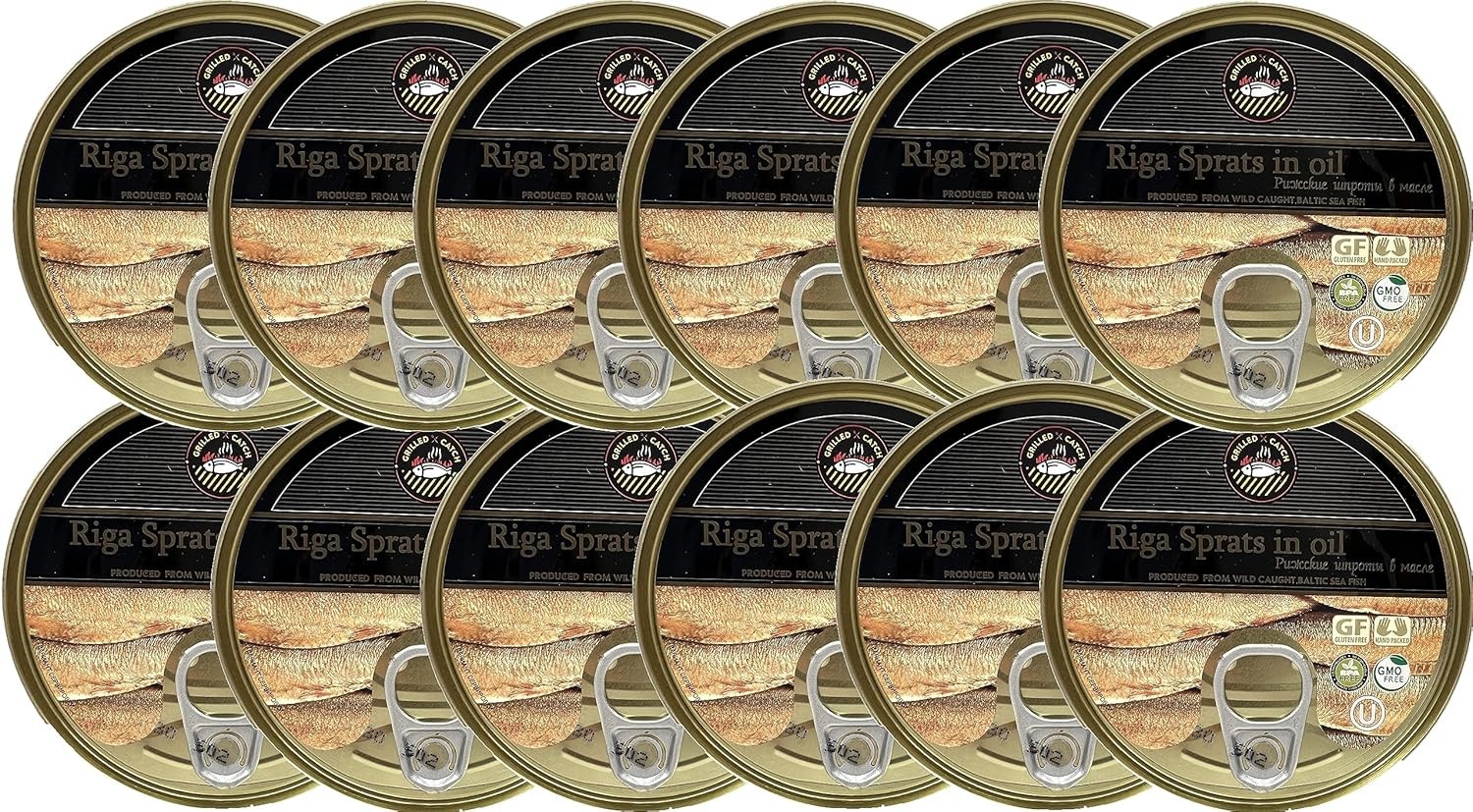 Sprats Riga Smoked (12 Pack) 5.6 oz Tins in Vegetable Oil Product of Latvia