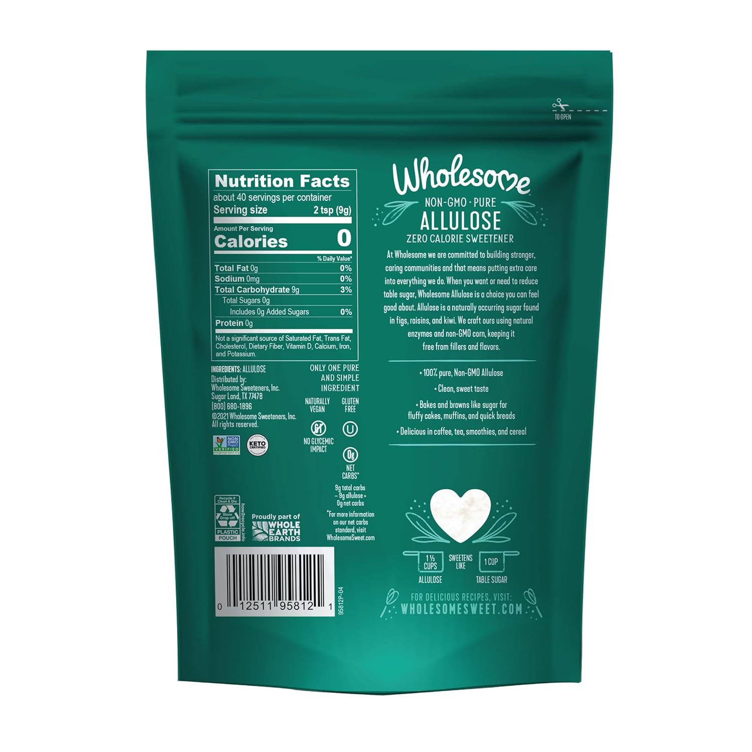 Wholesome Sweeteners 12-Ounce Allulose Sweetener, Zero Calorie Sugar Substitute,